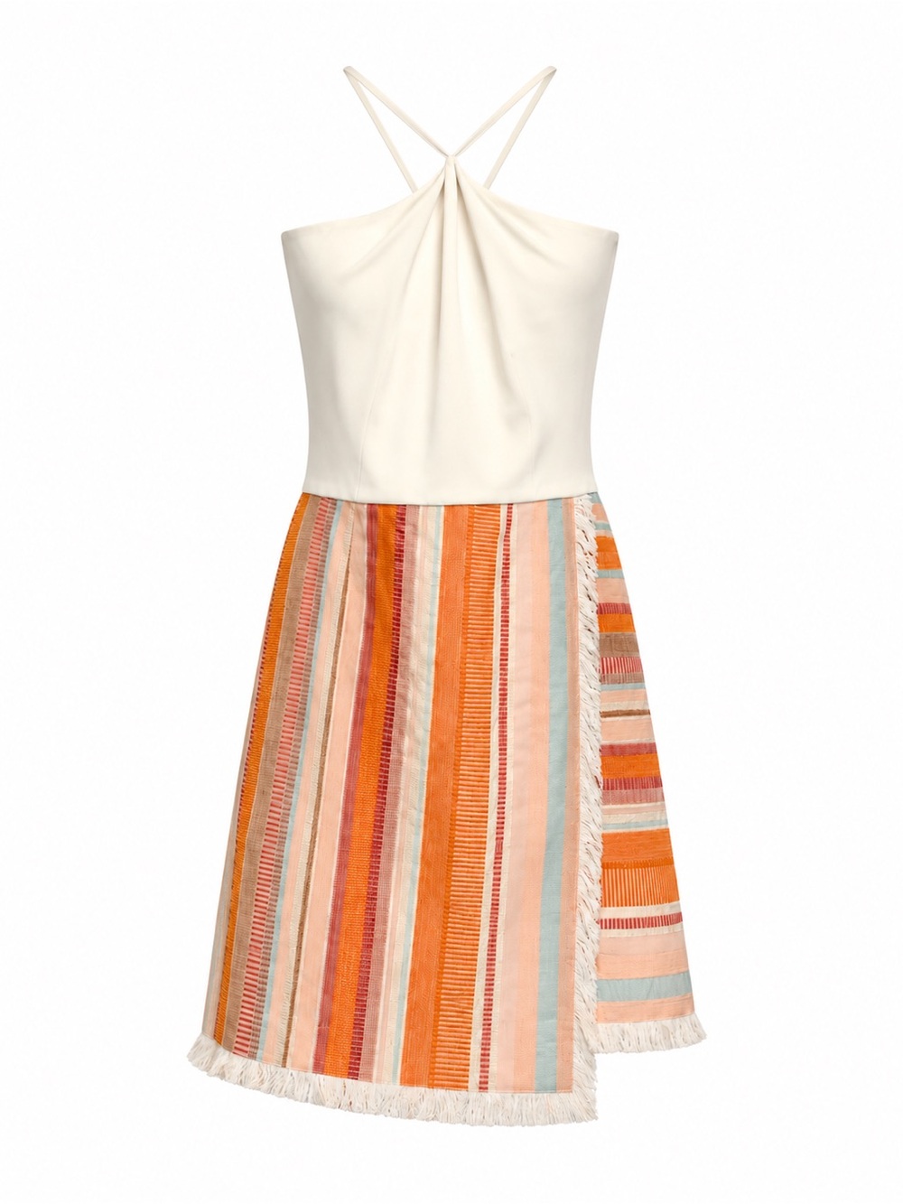 Hutch Anthropologie Fringe Wrap Dress Size 6 Ivory Multicolor Striped